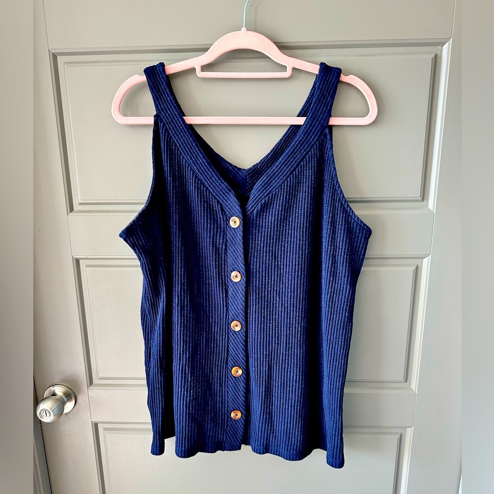 Ava + Viv Navy Button Down Tank